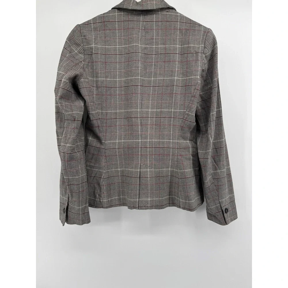 Zara Womens Glen Plaid Blazer Grey Red Check Single‎ Button Tailored Jacket
